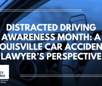 Auto accident lawyers of Stein Whatley Astorino, PLLC graphic of driver holding a cell phone with text, "Distractive driving awareness month: A Louisville Car Accident Lawyer's Perspective"